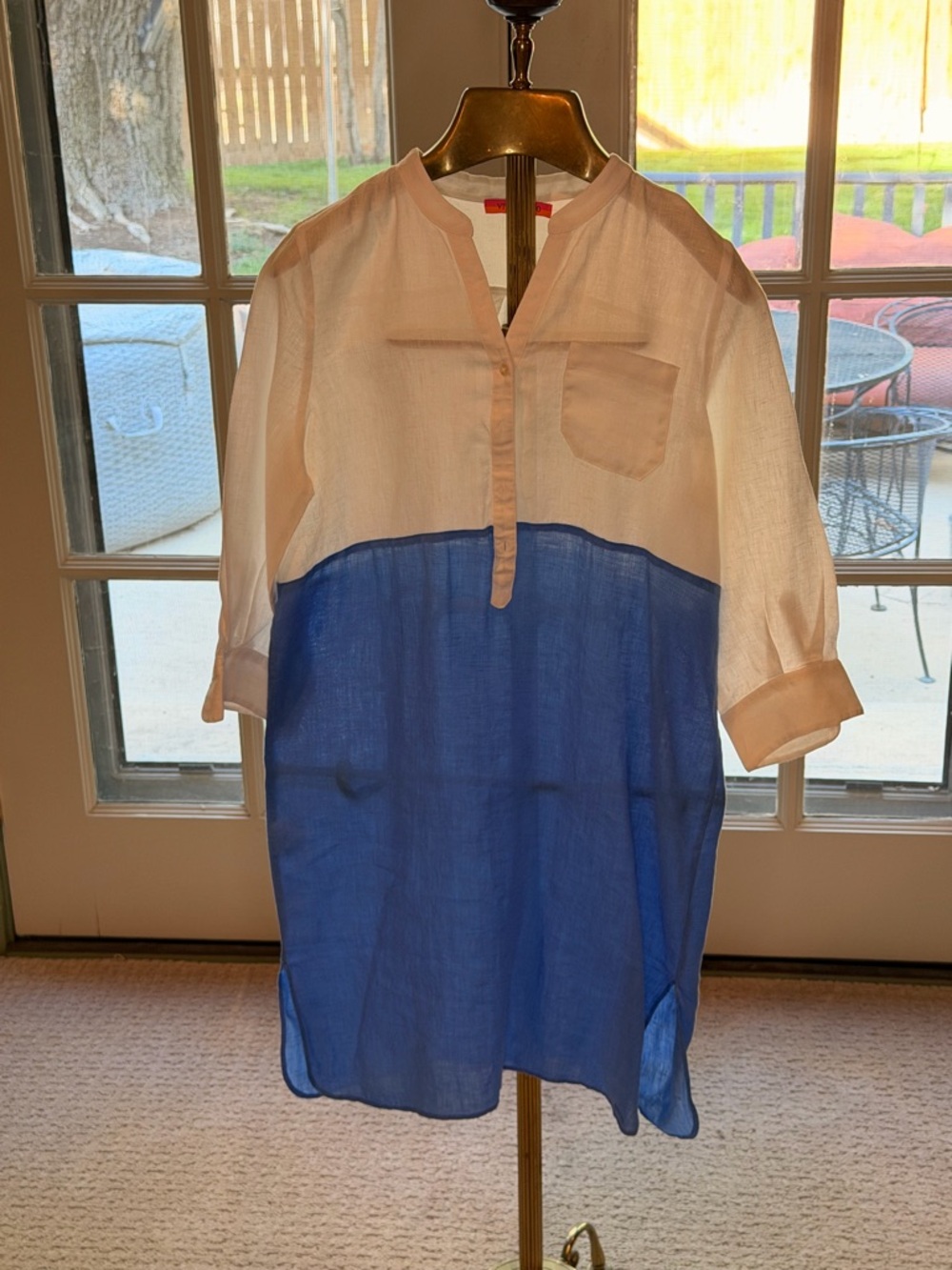Vilagallo Two-Tone Cream and Blue Midi Dress